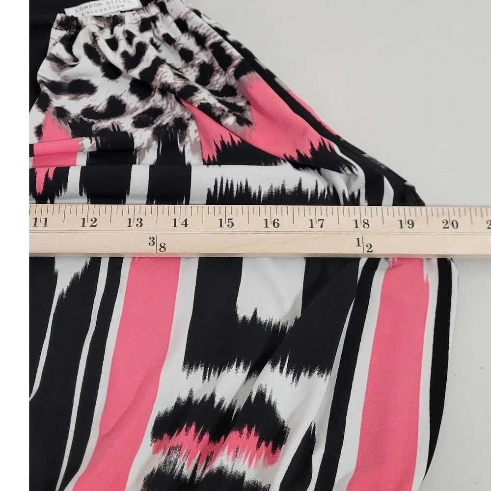 London Style Collection Women Maxi Dress 14‎ Black Pink White Geometric Halter